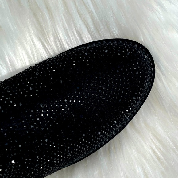 Italina Black Metallic Glitter Rhinestone Low Heel Comfy Slip-On Ankle Booties - Picture 3 of 6